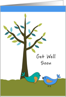 Get Well Soon Greeting Card with Two Blue Birds and Tree card