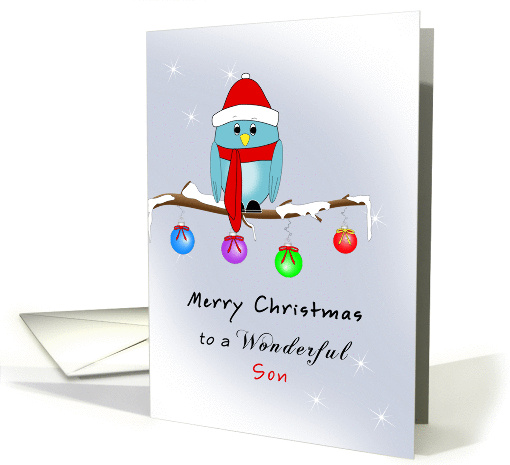 Son Christmas Card with Blue Bird, Red Hat, Scarf, Boots... (854363)