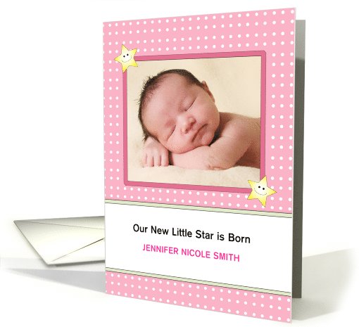 Baby Girl Birth Announcement Photo Card-A New Little Star is Born card