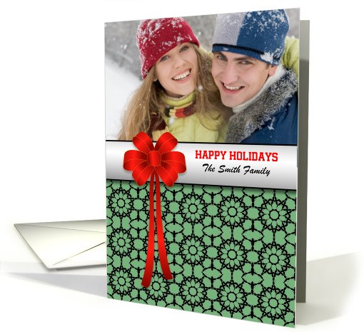 Christmas Photo Card with Bow, Green and White Background card