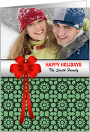 Christmas Photo Card with Bow, Green and White Background card