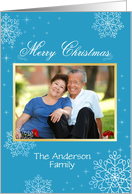 Christmas Snowflake Photo Card in Blue with Snowflakes card