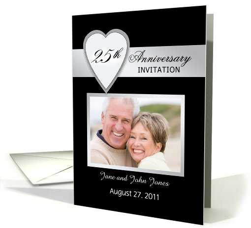 25th Wedding Anniversary Photo Card Invitation-Silver Look Heart card