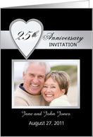 25th Wedding Anniversary Photo Card Invitation-Silver Look Heart card