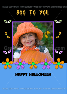 Halloween Photo Card with Spooky Eyes and Flowers