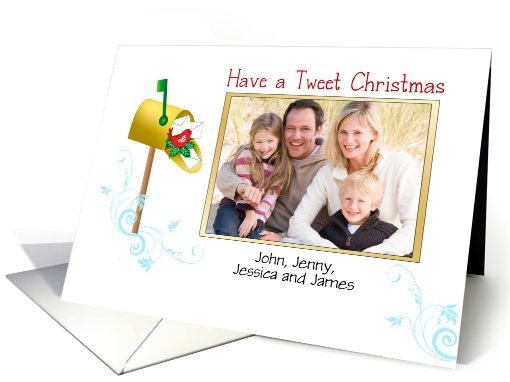 Christmas Photo Card with Mail Box, Bird, Envelopes - Tweet card