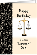 For Lawyer Son Birthday Greeting Card-Scale of Justice and Flourishes card