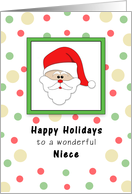 Niece Christmas Card with Santa Head, Happy Holidays and Dots card