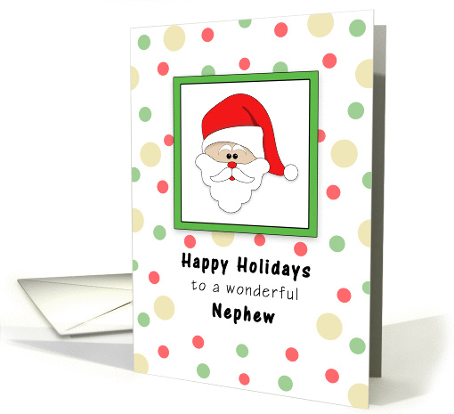 Nephew Christmas Card with Santa Head, Happy Holidays and Dots card