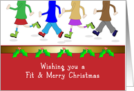 Fitness Christmas Greeting Card with Male and Female Runners card