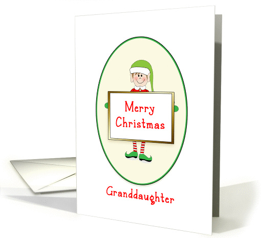 Granddaughter Christmas Card with Elf Holding Sign-Merry... (867699)