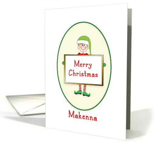 Makenna - Christmas Card with Elf Holding Merry Christmas Sign card