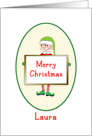 Laura - Christmas Card with Elf Holding Merry Christmas Sign card