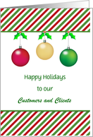 Customizable Business Christmas Card-Red Green Stripes-Three Ornaments card