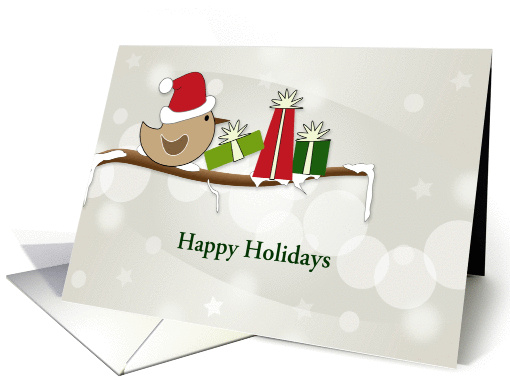 Custom Christmas Bird on Branch with Presents card (876296)