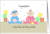 Customizable Congratulations - Twin Boy and Girl Card