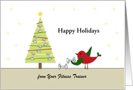 From Fitness Trainer Coach Christmas Greeting Card-Bird Lifting Weight card