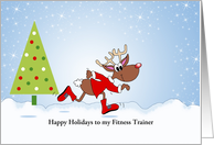 For Fitness Trainer Christmas Card-Running Reindeer-Tree-Customizable card