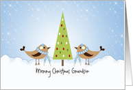 Grandson Merry Christmas Card-Boy Birds with Tree Customizable Text card