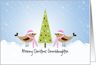 Granddaughter Merry Christmas Card-Birds with Tree Customizable Text card