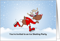 Ice Skating Party Invitation-Custosmizable Text-Reindeer in Red Outfit card