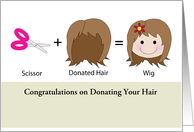 Congratulations on Donating Your Hair-Bald Girl with Wig and Flower Customizable text card