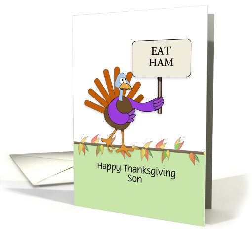 For Son Thanksgiving Greeting Card-Turkey Holding... (879176)