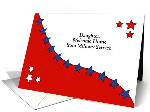 Daughter Welcome Home-Red, White and Blue Stars Customizable Text card