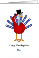 For Son Happy Thanksgiving-Patriotic Turkey, Stars, Customizable Text card