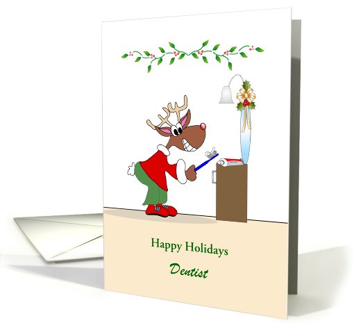 For Dentist Christmas Card-Reindeer Brushing... (881247)