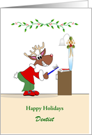 For Dentist Christmas Card-Reindeer Brushing Teeth-Customizable Text card