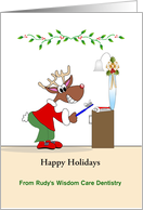 From Dentist Christmas Card-Reindeer Brushing Teeth-Customizable Text card