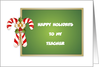 Christmas Card For Teacher with Candy Canes, Holly - Customizable Text card