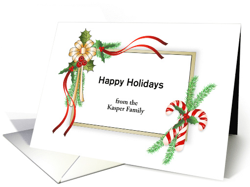 Happy Holidays Greeting Card--Holly-Candy Canes-Customizable Text card