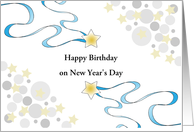Birthday on New Years Day-Stars-Circle Design-Customizable Text card