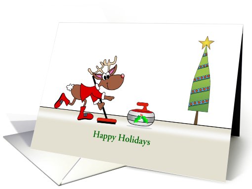 Curling Christmas Reindeer Greeting Card-Customizable Text card