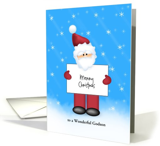 For Godson-Santa Holding Sign Christmas Card-Customizable Text card