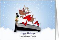 Fitness Christmas Greeting Card-Treadmill-Reindeer-Customizable Text card