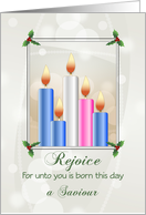 Christmas Advent Greeting Card-Candles-Rejoice-Saviour card
