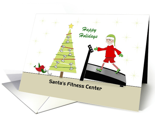 Fitness Christmas Card-Bird-Weights-Tree-Customizable Text card