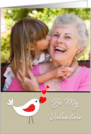 Be My Valentine Photo Card-White Bird-Red Hearts-Customizable Text card