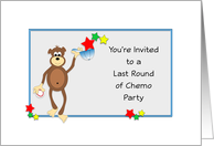 Last Round of Chemo Party Invitation-Baseball Themed-Monkey & Stars card