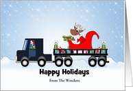 Rollback Wrecker Truck Christmas Card-Customizable Text-Reindeer card