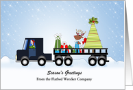 Rollback Wrecker Truck Christmas Card-Customizable Text-Reindeer card