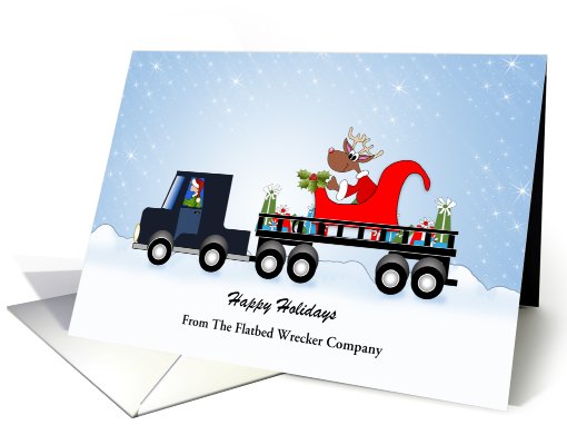 Rollback Wrecker Truck Christmas Card-Customizable Text-Reindeer card