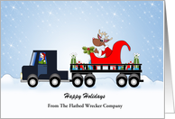 Rollback Wrecker Truck Christmas Card-Customizable Text-Reindeer card