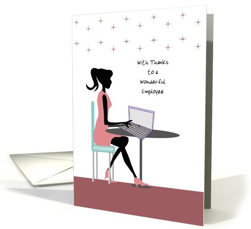 Retro Girl Employee Thank You Greeting Card-Appreciation-Laptop card