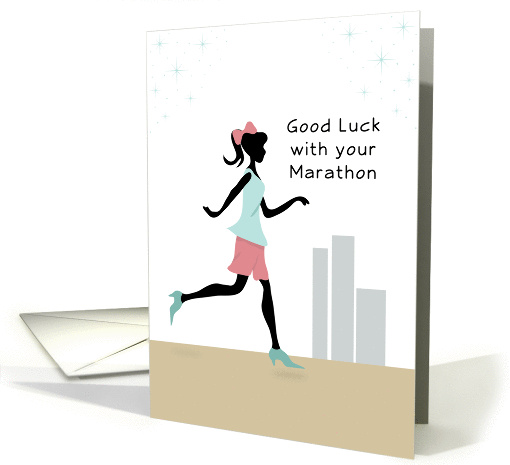 Retro Girl Marathon Runner-Good Luck-Girl Running-Silhouette card