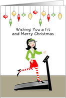 Fitness Christmas Card-Fit and Merry Christmas-Retro Girl-Tread Mill card