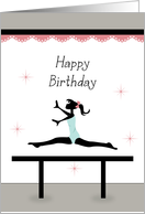 Gymnastics Birthday Greeting Card-Retro Girl on Balance Beam card